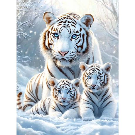 Miwixy White Tiger Diamond Art Kits for Adults,Animal Diamond Painting Kit, Winter 5D Full Drill Round Diamond Dots Paintings Canvas for Beginners Home Wall Decor12x16inch (Tiger-A) Miwixy