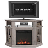 Furmax Fireplace Corner TV Stand for TV Up to 55 Inch, Modern TV Console with 18 Inch Electric Fireplace, Entertainment Center with Open Shelf and Storage Cabinets for Living Room, Rustic Oak Furmax