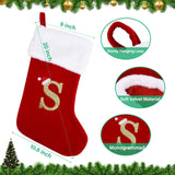 20 Inches Monogram Christmas Stockings with Letters, Large Super Soft Christmas Stockings Red Velvet with White Super Soft Plush Cuff for Christmas Xmas Tree Holiday Fireplace (S) Sailup