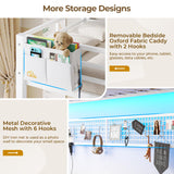 DICTAC Loft Bed Twin Size with Desk and Seat Convertible Twin Over Twin Bunk Bed with Led Lights & Charging Station Metal Bunk Bed with Safety Guard&Stair for Teens,Adults,White(Cushion not Included) DICTAC