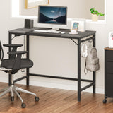 HOOBRO Computer Desk, Home Office Desk with Power Outlet, Modern Study Writing Desk with 3 Hooks for Study Room, Home Office, Sturdy and Stable, Easy to Assemble, Charcoal Gray and Black BC40UDN01 HOOBRO