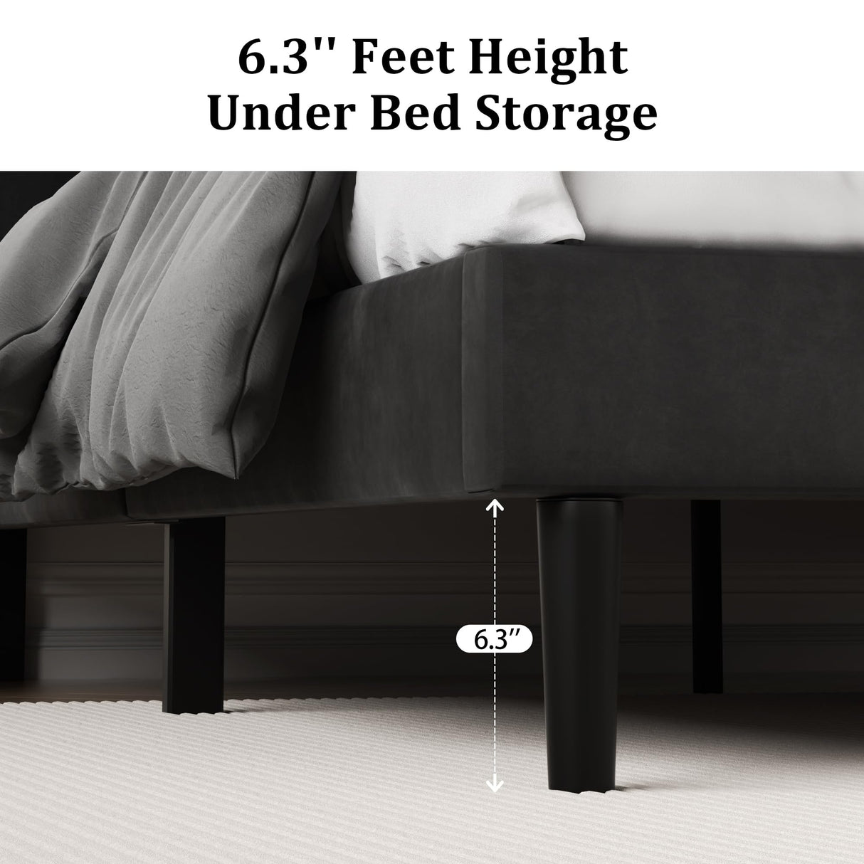 CXVX Queen Size Platform Bed Frame with Upholstered Velvet Button Tufted Headboard, Mattress Foundation with Wooden Slat Support, No Box Spring Needed, Easy Assembly, Noise Free, Black CXVX