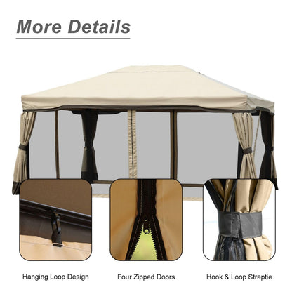 BPS 16 x 12 ft. Outdoor Gazebo Tent Canopy Shelter, Aluminum Frame with Privacy Curtain and Netting, for Patio Garden Yard and Lawn - Brown