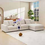 MAKIAAP 114" Corduroy Sectional Modular Couch with Bluetooth Speakers, L Shaped Couches Comfy Deep Sofa with Console, USB Charger, Cup Holders, Storage, Ottoman for Living Room (Beige, 114in) MAKIAAP