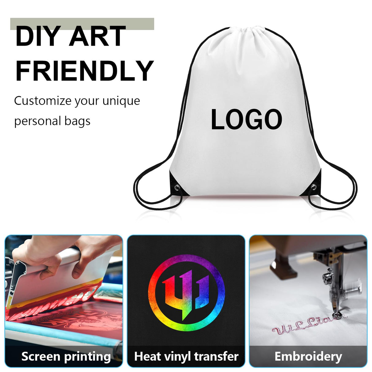 Grneric 10Pcs Drawstring Backpack Bulk Cinch Bag, Drawstring Bags Polyester for Gym Sports Beach Party Trip (White) Grneric