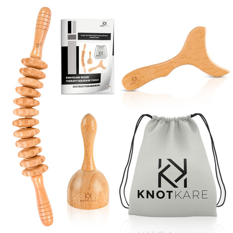 3-in-1 Wood Therapy Massage Tools for Lymphatic Drainage - Maderoterapia Kit Professional for Cellulite Reduction, Effective Body Shaping, and Muscle Pain Relief KNOTKARE