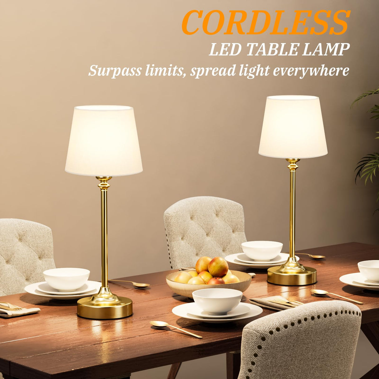 Cordless Table Lamp Rechargeable Gold - 1 Pack Brass 4000mAH Battery Operated Lamp for Decor, 3000K Stepless Dimming Touch Control Wireless Lamp for Bedroom, Dining Table, Counter, Living Room Kakanuo
