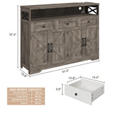 51" Farmhouse Buffet Sideboard with Storage, Kitchen Pantry Cabinet with Storage Drawers, Wood Cupboard Hutch, Coffee Bar Station Table for Kitchen, Living Room, Dining Room, Grey FiveWillowise