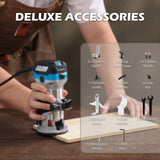 Genmitsu 1.25 HP 65mm Diameter Palm Trimmer Router, Compact Router Wood Tool With Fixed Base, 6 Variable Speeds 10000-30000 R/MIN, with 1/4“ Collet, Perfect for CNC Woodworking & DIY Project Genmitsu