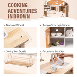 ROBOTIME Wooden Play Kitchen Set, Pretend Play Kitchen Wooden Toy Set for Kids w/Realistic Design, Kids & Toddlers Kitchen Playset with Dishwasher, Toy Kitchen Set for Boys and Girls Ages 3+ (Brown) ROBOTIME