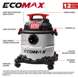ECOMAX Wet Dry Vac 5 Gallon, 4 Peak HP, Portable Stainless Steel Shop Vacuum Wet/Dry with Powerful Suction-85 CFM, 3-in-1 Wet/Dry/Blow, Shop Vacuum for Home, Workshop, Jobsite, EM18115 ECOMAX