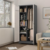 GREATMEET 72.8" H Metal Garage Storage Cabinets, Lockable Broom Closet Storage Cabinet with Doors and Shelves, Utility Cabinets for Storage Locker, Grey-White GREATMEET