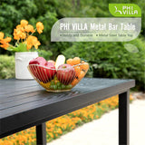 PHI VILLA 5 Piece Patio Bar Set, Black Wood Grain Metal Bar Table & 4 Wicker High Bar Stools, Bar Height Outdoor Dining Set for Porch, Yard, Deck, Poolside PHI VILLA