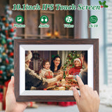 WiFi Digital Picture Frame 10.1 Inch Smart Digital Photo Frame with IPS Touch Screen HD Display, 16GB Storage Easy Setup to Share Photos or Videos Anywhere via Free Frameo APP (Brown Wood Frame) Weipan