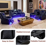 Toseslo Power Recliner Sofa Set, Black Leather 3 Pieces Sectional Couch, Living Room Furniture Sets with LED Light, Modern Power Reclining Sets with Storage Console/Cup Holder for Living Room Toseslo