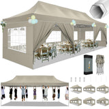 HOTEEL Tents for Parties 10x30 Pop Up Canopy Tent Heavy Duty with 8 Sidewalls, Commercial Party Tent Event Wedding Instant Canopy Waterproof with Carry Bag, UV 50+, Thicked Hexagonal Legs, Khaki Hoteel