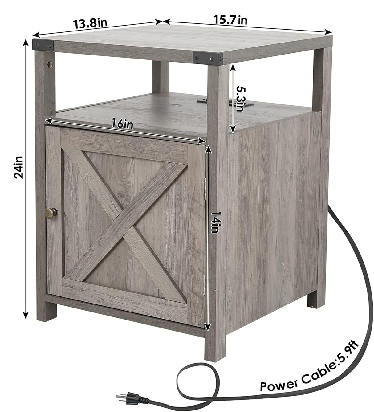 HOSEOKA Farmhouse Nightstand Set of 2 with Charging Station, Rustic End Table Bedroom with Storage Living Room Side Table Dark Oak Night Stand Industrial Bedside Bed Table with USB Ports and Outlets HOSEOKA