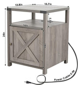 HOSEOKA Farmhouse Nightstand Set of 2 with Charging Station, Rustic End Table Bedroom with Storage Living Room Side Table Dark Oak Night Stand Industrial Bedside Bed Table with USB Ports and Outlets HOSEOKA