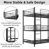 QSOSTNS Metal Triple Bunk Bed, Twin Over Twin Bunk Bed Frame with Side Ladder and Safety Fence, Suitable for Bedrooms, No Box Spring Required, Teens & Adults Bunk Bed, Metal Bunkbeds QSOSTNS