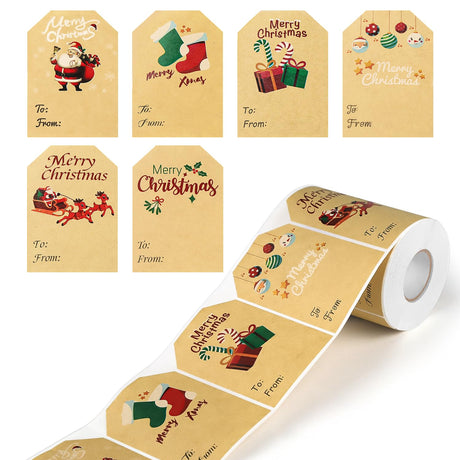 Yoget 250 Labels Tags Stickers, Kraft Gift Stickers Name Labels, Self Adhesive Xmas Tag for Cards Gift Boxes (50x70mm, 6 Designs) YOGET