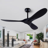 52" Ceiling Fan with Remote Control without Light, Modern Reversible DC Motor Indoor Outdoor 3 Blade Ceiling Fan for Patio, Bedroom and Farmhouse (Black) dearnow