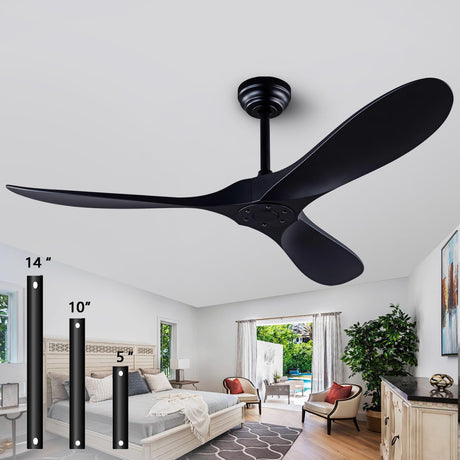 52" Ceiling Fan with Remote Control without Light, Modern Reversible DC Motor Indoor Outdoor 3 Blade Ceiling Fan for Patio, Bedroom and Farmhouse (Black) dearnow