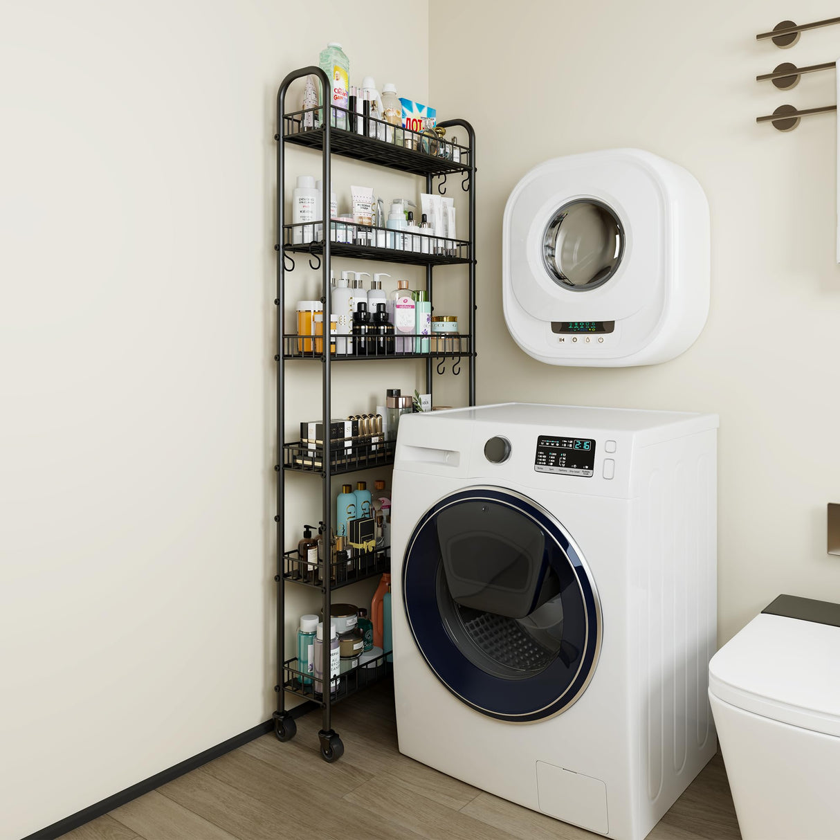 Qiaoxuan 6 Tier Slim Storage Cart with Wheels, Metal Mobile Shelving Unit Organizer Utility Cart for Office Bathroom Kitchen Laundry Room Narrow Places (6inches) Qiaoxuan