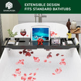 Bamboo Bathtub Caddy Tray Expandable for Luxury Bath, Bath Accessories & Table with Wine Glass Holder, Book Stand Bathroom Organizer with Extending Sides for Men/Women,Black BAMBUROBA