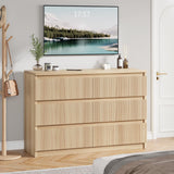 Jocoevol Oak 6 Drawer Dresser for Bedroom, Modern Fluted Dresser, Bedroom Dressers with Drawers, Large Double Wooden Chest of Drawers for Living Room, Hallway Jocoevol