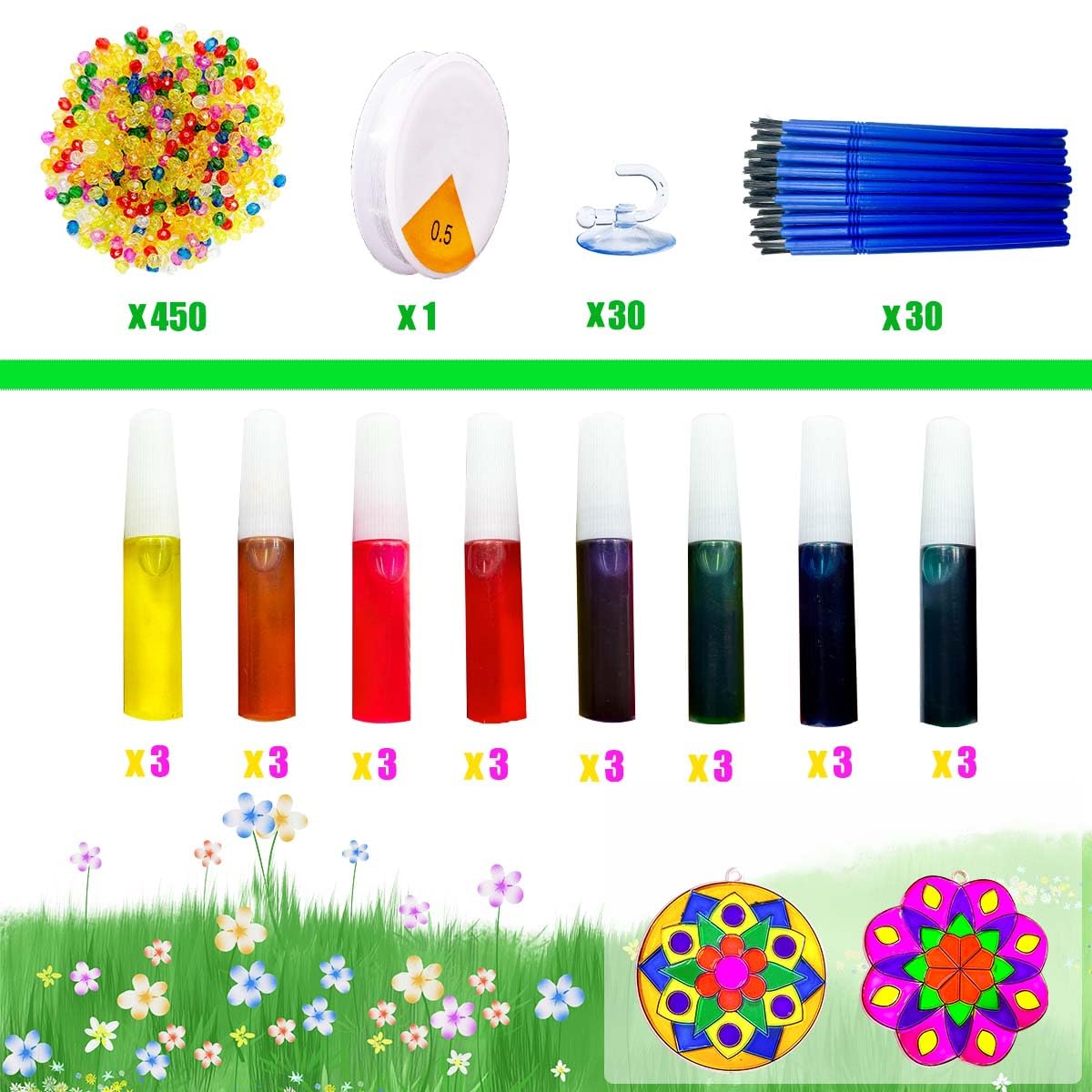 30 Sets Suncatcher Kit Mandala Suncatchers Window Art Paint Sun Catcher DIY Craft Kits Flower Suncatcher Kit for Summer Decoration Classroom Home Activity Art Project Birthday Party Favors AUEKIV