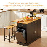 ONBRILL Stationary Kitchen Islands Include 2 Chairs, 47" Kitchen Island with Drop Leaf, Home Bar Table with Spice Rack & with Trash Cabinet, Island Table for Dining Room with Power Outlet, Black ONBRILL