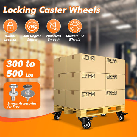 Casters Wheels Set of 4 Heavy Duty Swivel Casters 2" Double Locking Castor Wheels Set with Brake Industrial Polyurethane Metal Wheels for Workbench, Furniture, Cabinet, Wood Box, Outdoor Plate Casters GcFoir