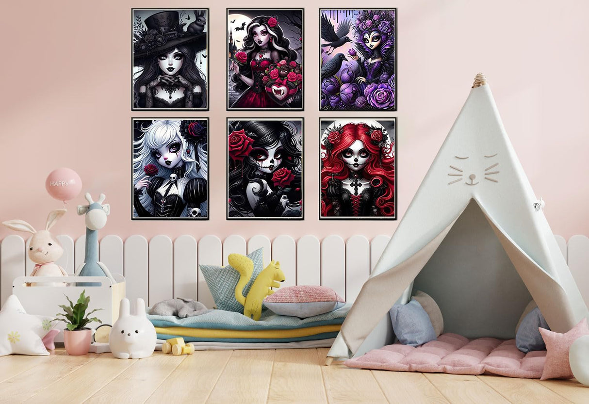 DAZZLEDOTS Diamond Art Kits for Adults, 6-Pack Gothic Girl Diamond Painting Kits for Beginner Princess Round 5D Full Drill Diamond Dots Crafts for Home Wall Decor Gifts 12x16 Inch DAZZLEDOTS