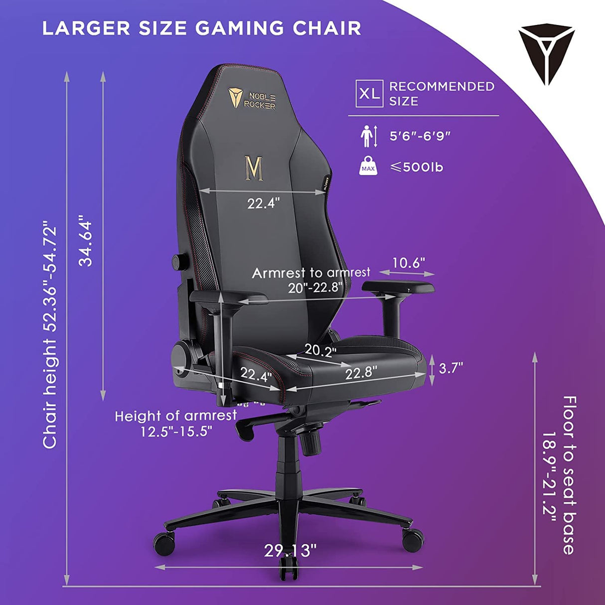 Noblerocker Gaming Chair Ergonomic PC Game Chair- Lumbar Support Headrest 4D Armrests Computer Chair, Big and Tall Comfortable Large Noblerocker