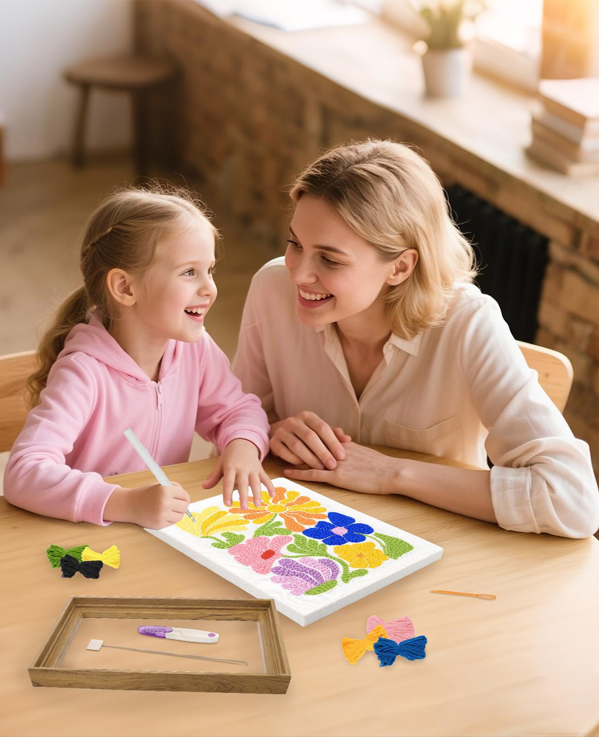 Acelist 16 Inch Punch Needle Kit with Frame, Easy Punch Embroidery Kits for Beginners, Adults & Kids Craft Kits, Picture Frame as Home Wall Décor, Pattern Fabric,Threader, Yarns, Hoops & Rug Punch AceList