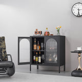 FURSTEL Buffet Cabinet, Modern Industrial Style Sideboard Buffet Cabinet, with Adjustable Shelves Credenza for Living Kitchen Dining Farmhouse, 15.8" L x 27.6" W x 35" H Black FURSTEL