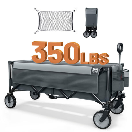 TIMBER RIDGE 51.2'' Extended Collapsible Wagon Cart with Cargo Net, 350LBS Heavy Duty Foldable Utility Wagon with Adjustable Handle, 250L Capacity Portable Cart for Camping Sports Shopping, Grey TIMBER RIDGE