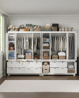 8 Door Large Wardrobe Closet 71" Tall White Wooden Freestanding Storage Armoire – Oversize Capacity Modular Cabinet with Drawers, Space-Saving Durable Design for Bedroom & Closet Organization Buenhomino