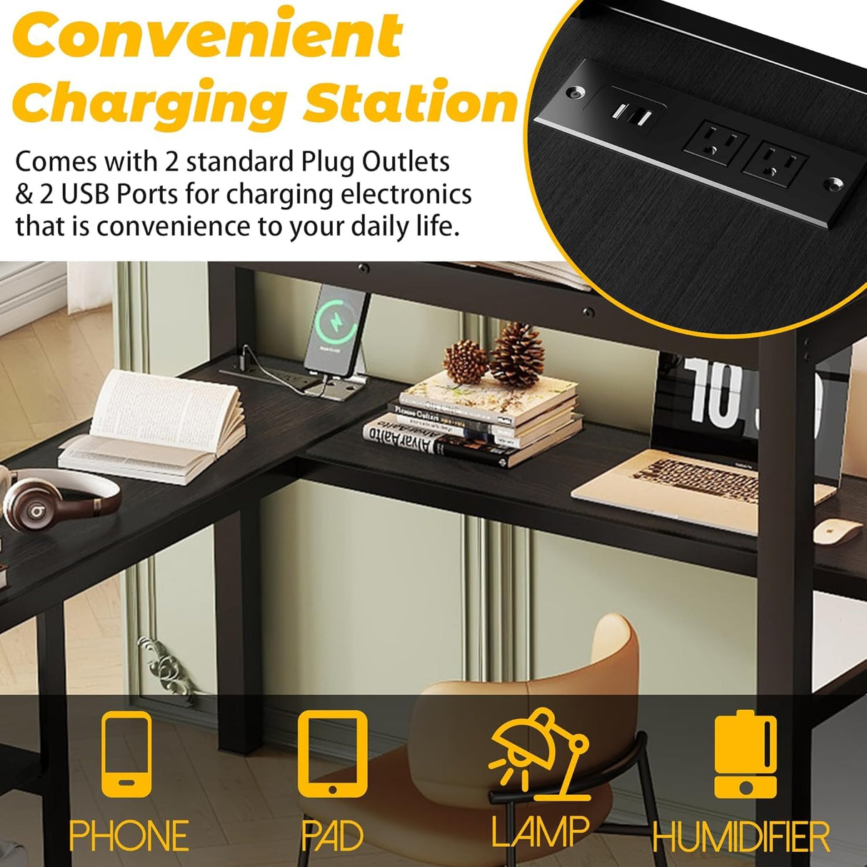 Duxelifin Full Size Loft Bed Heavy-Duty Metal Loft Beds with Desk & LED Lights, High Lofted Bed with Stairs and Charging Station, Gaming Loft Tall Bed for Boys Girls and Teens (Black) Duxelifin