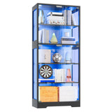 Patikuin 5 Layer Display Cabinet with Glass Doors, Modern Curio Cabinet with RGB Color Lights,Glass Display Cases for Collectibles, Tall Storage Cabinet(Black) Patikuin