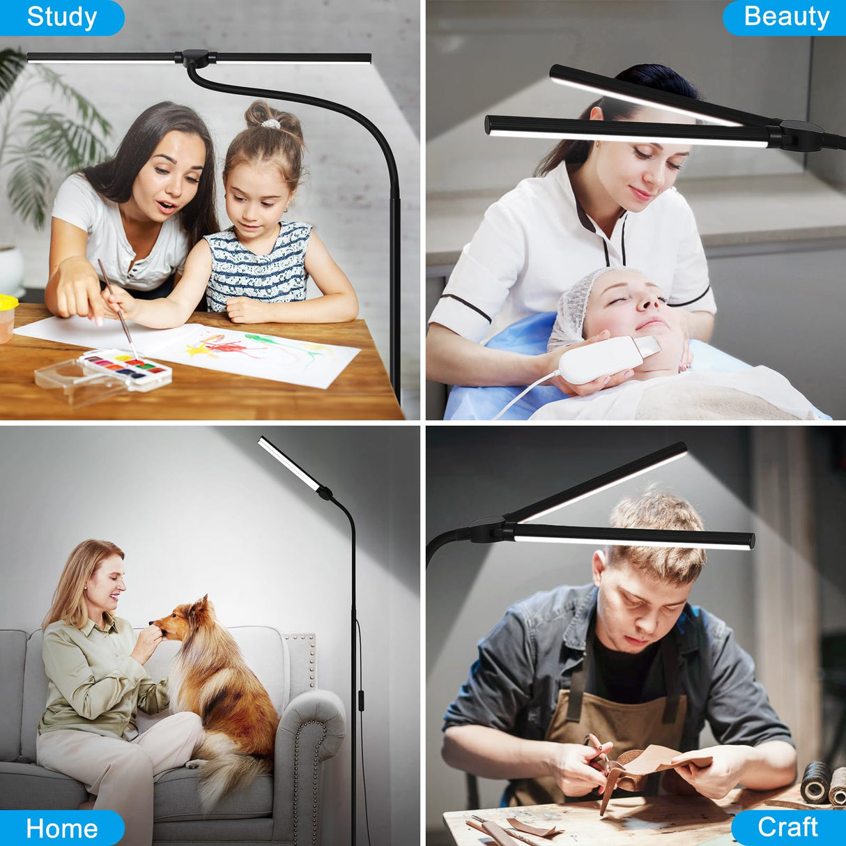LED Floor Lamp, 15W/1800LM Bright Reading Floor Lamp for Office with Double Head, Adjustable Gooseneck Dimmable Modern Standing Light for Lash Extension Craft, Eye Caring Floor Lamps for Living Room Seaside village
