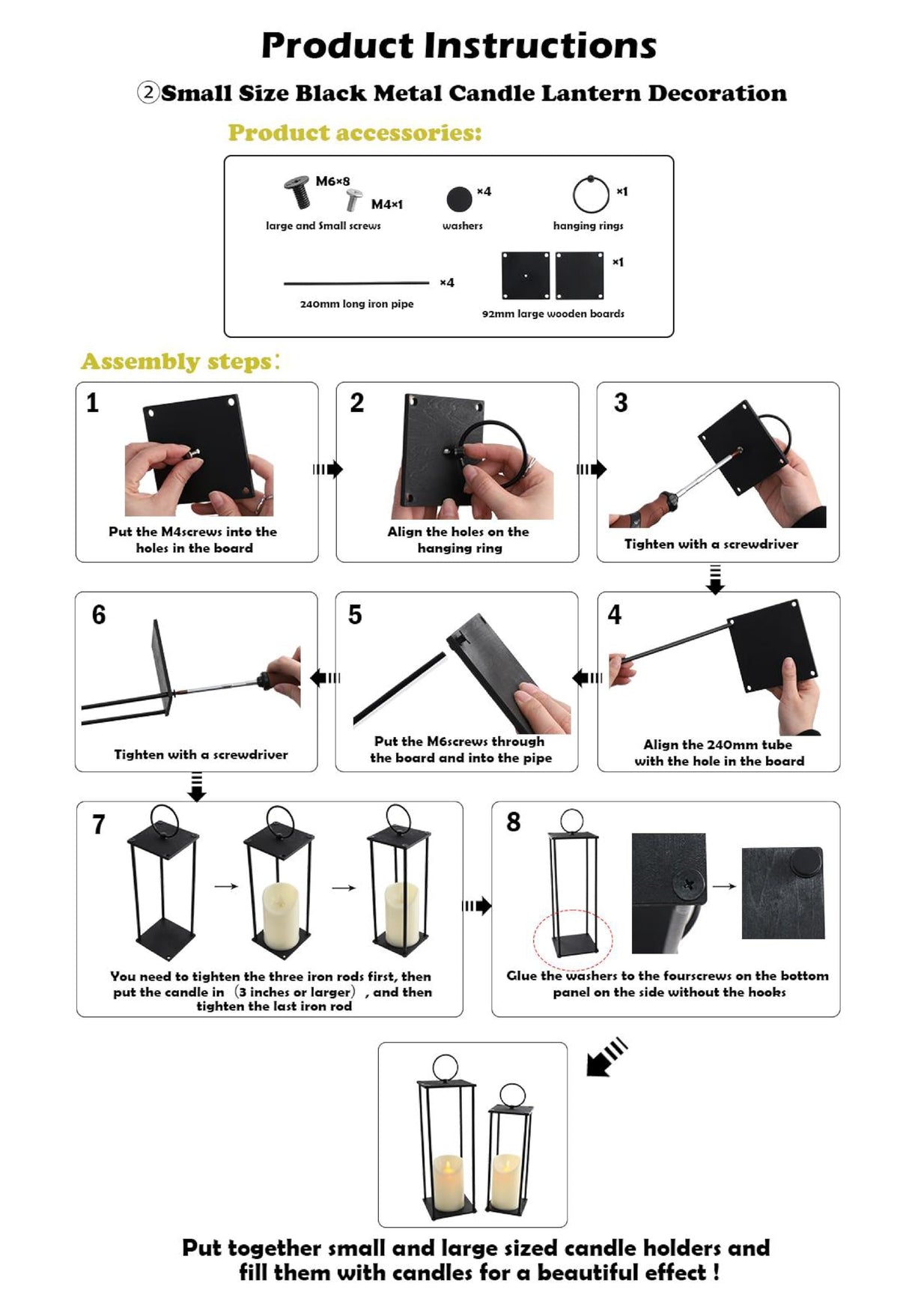 Rustic Farmhouse Lantern Decor,Lanterns Decorative Outdoor,Modern Farmhouse Lantern Decor Set of 2 OYEFLY