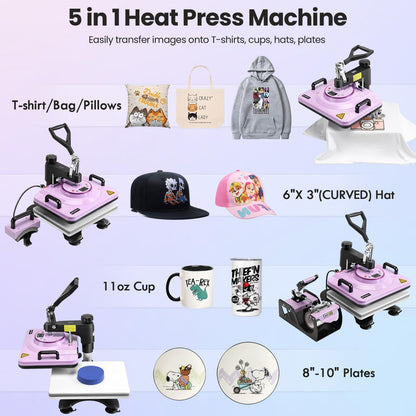 Whubefy Heat Press Machine 15x12 Shirt Press Machine with Tumbler Press/Hat Press - 5 in 1 Sublimation Heat Press Machine for T Shirts Cap Mug Plate - Swing Away Heat Transfer Tshirt Printing Machine