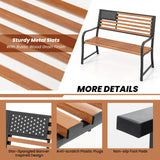 Tangkula 50” Patriotic Metal Garden Bench for 2 with Rustic Wood Finish and Ergonomic Design Tangkula