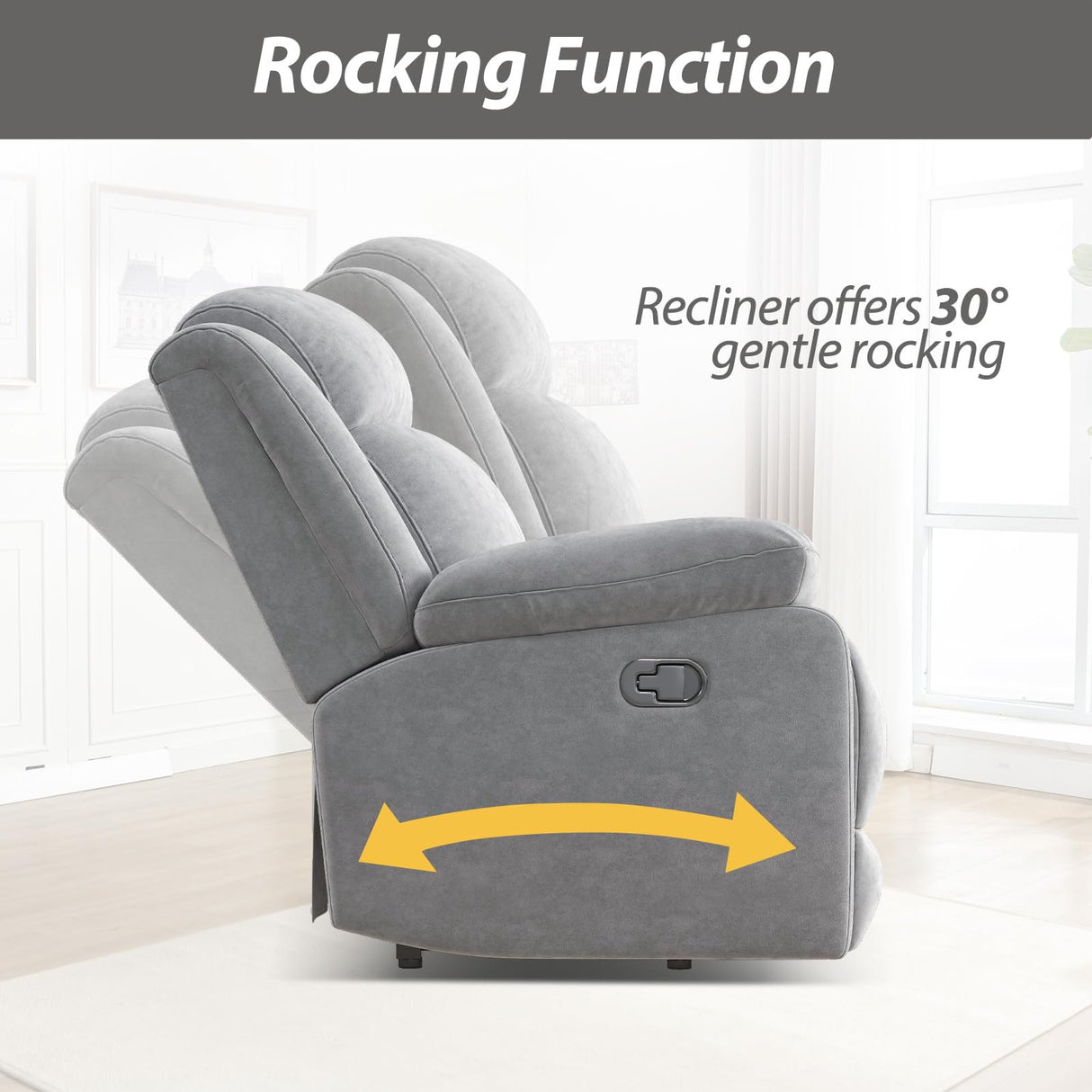 HAOMARKETS Rocker Recliner Chair for Adults, Manual Recliners with Overstuffed Backrest and Armrests, Upholstered Rocking Reclining Sofa Chair for Living Room, Grey HAOMARKETS