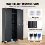 VEVOR Rolling Storage 200 lbs Capacity per Shelf, Metal Cabinet with 3 Keys for Office, Garage, Home, 75-inch, Black VEVOR