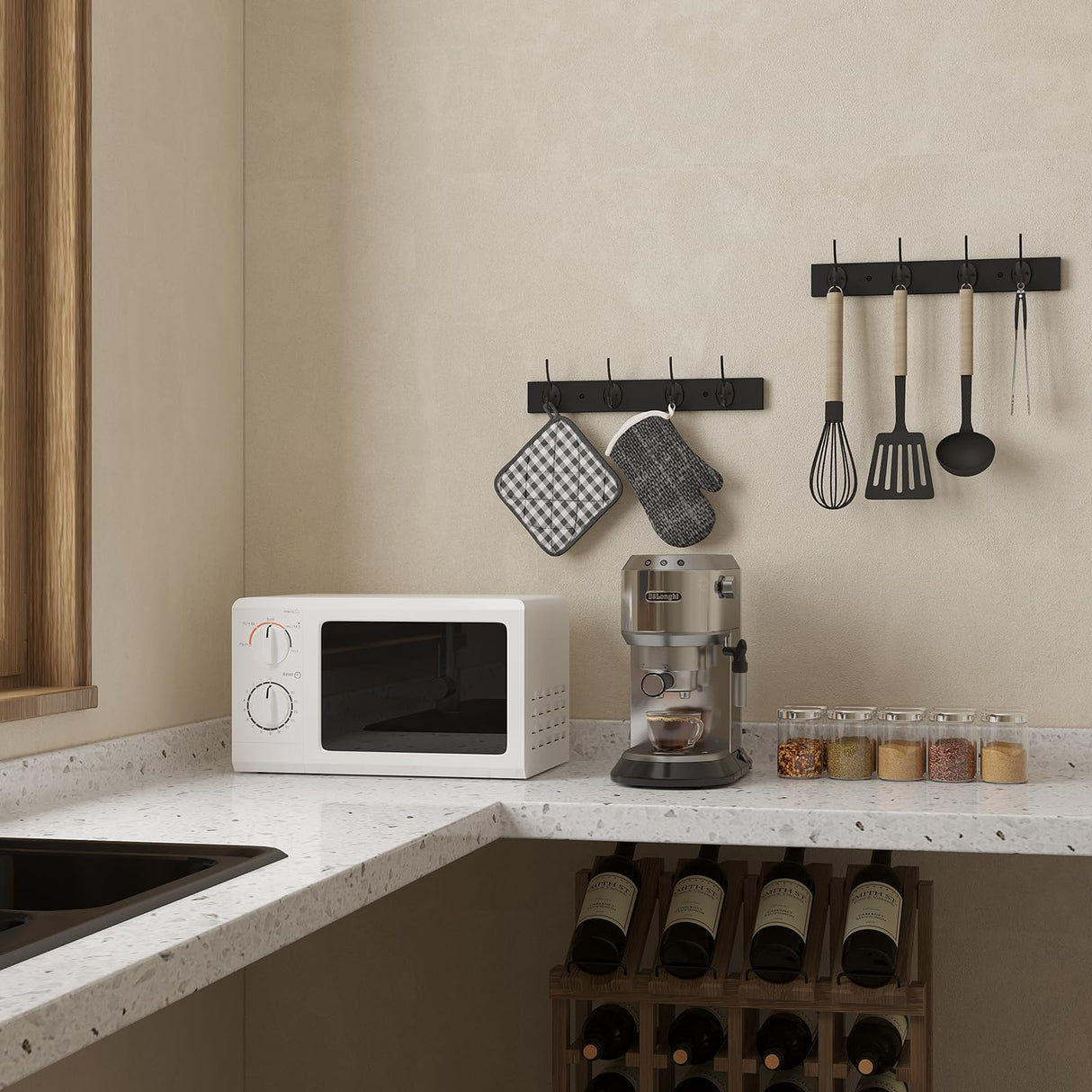 VERTORGAN Coat Hooks Wall Mounted, Wooden Hat Rack with 4 Hooks for Entryway, Bathroom,Bedroom(Black) VERTORGAN