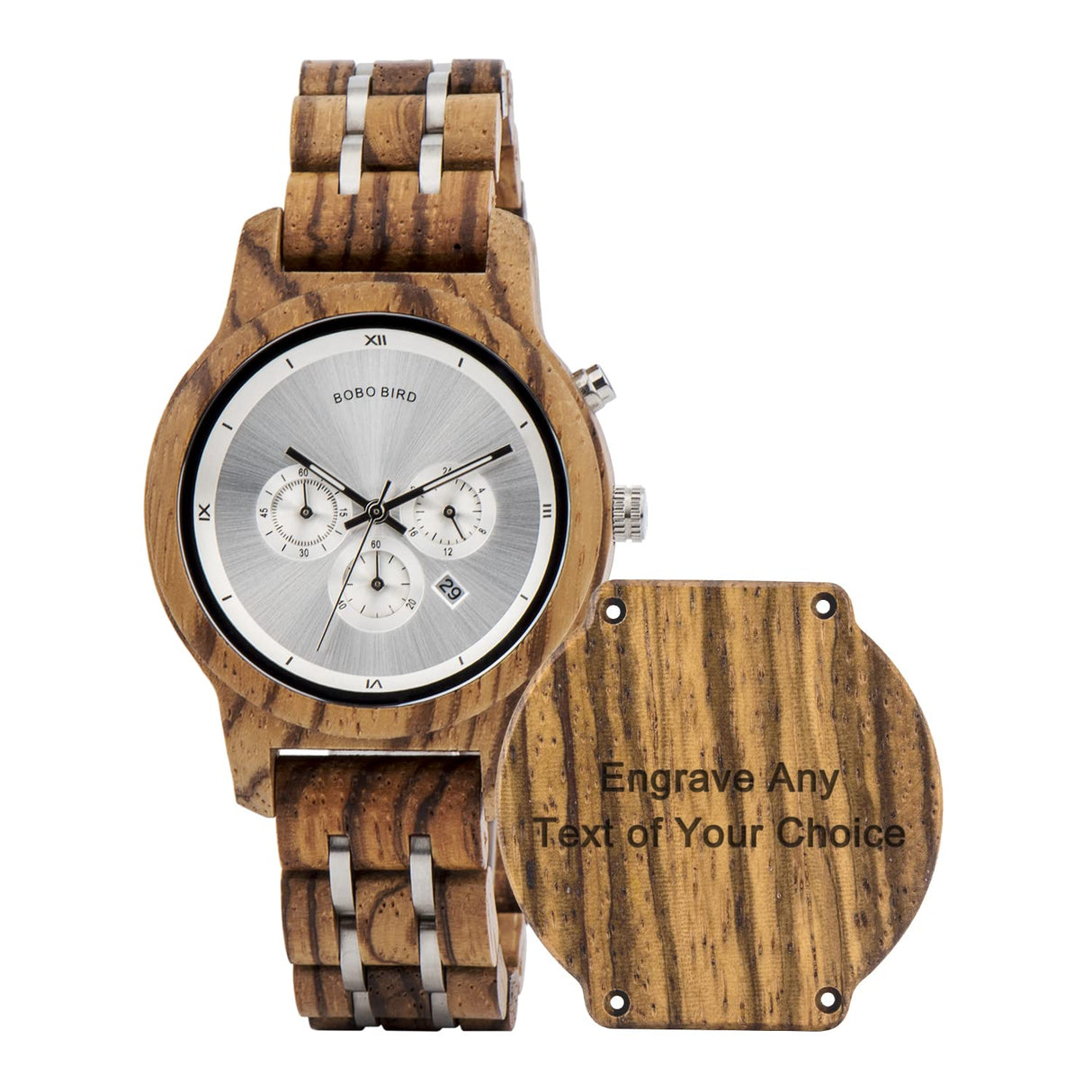 BOBO BIRD Women Wooden Watches Luxury Wood Metal Strap Chronograph & Date Display Quartz Watch Fashion Zebra Wood Casual Business Ebony Wristwatches (Custom) BOBO BIRD
