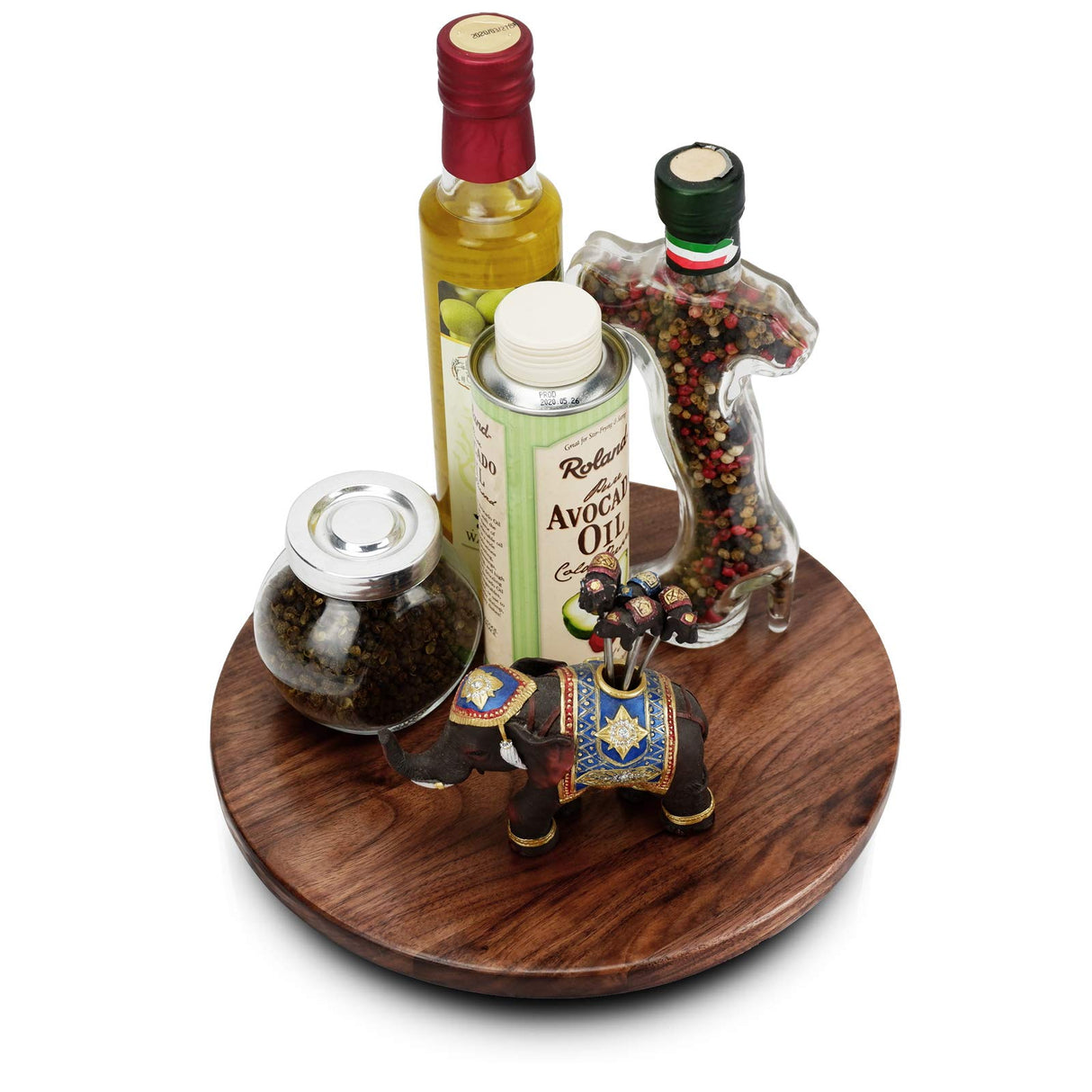 MAGIGO 12 Inches Black Walnut Wood Lazy Susan, Solid Wooden Round Kitchen Turntable Rotating Tray MAGIGO