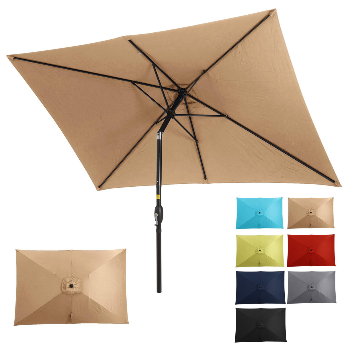 SUNVIVI OUTDOOR 6.5 x 10 Ft Rectangular Patio Umbrella Aluminum Pole, Outdoor Table Market Umbrella with Crank, 6 Steel Ribs, Polyester Canopy, Light Brown SUNVIVI OUTDOOR